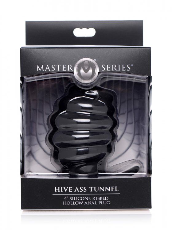 Ribbed for your anal pleasure, this hollow butt plug is avai... Master Series - Hive Ass Hollow Anal Plug L-size - Black photo-6
