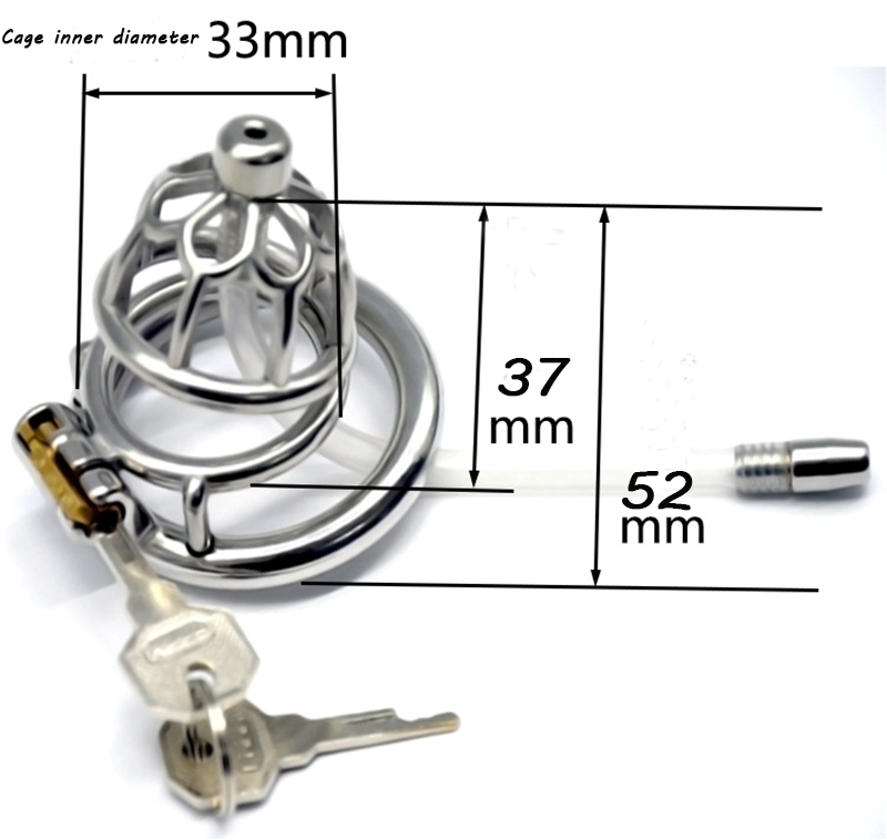 Total high: 52mm &nb... FAAK - Chastity Cage 01 w Catheter 45mm - Silver photo-11