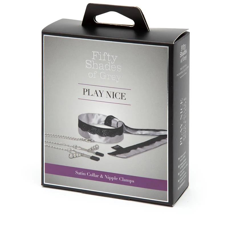 Bondage play can be classy, and this super chic satin collar... Fifty Shades of Grey - Play Nice Collar w Nipple Clamps - Grey photo-5