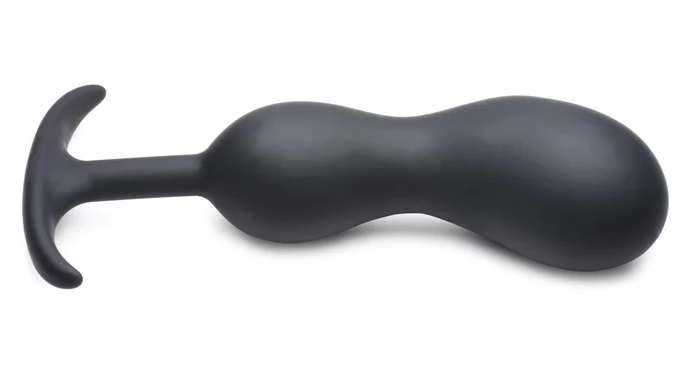 Take a Heavy Hit to your backdoor - this curved comfort plug... Heavy Hitters - Weighted Prostate Plug XL - Black photo-3