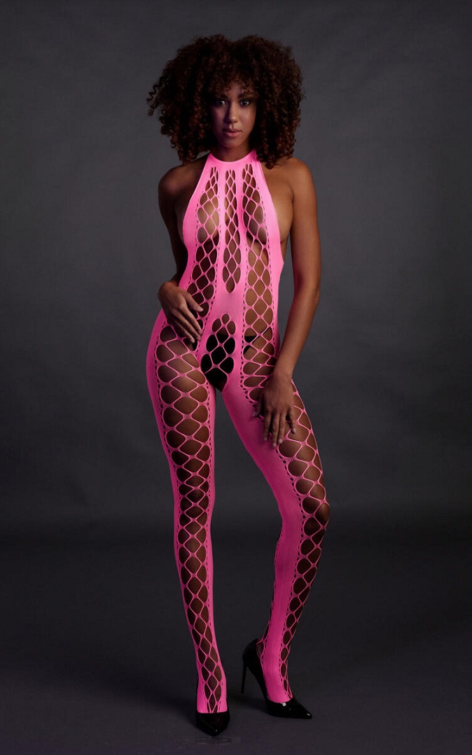 Neon lingerie is the perfect addition to your collection. Ma... Ouch - Glow In Dark Bodystocking - Pink photo-3