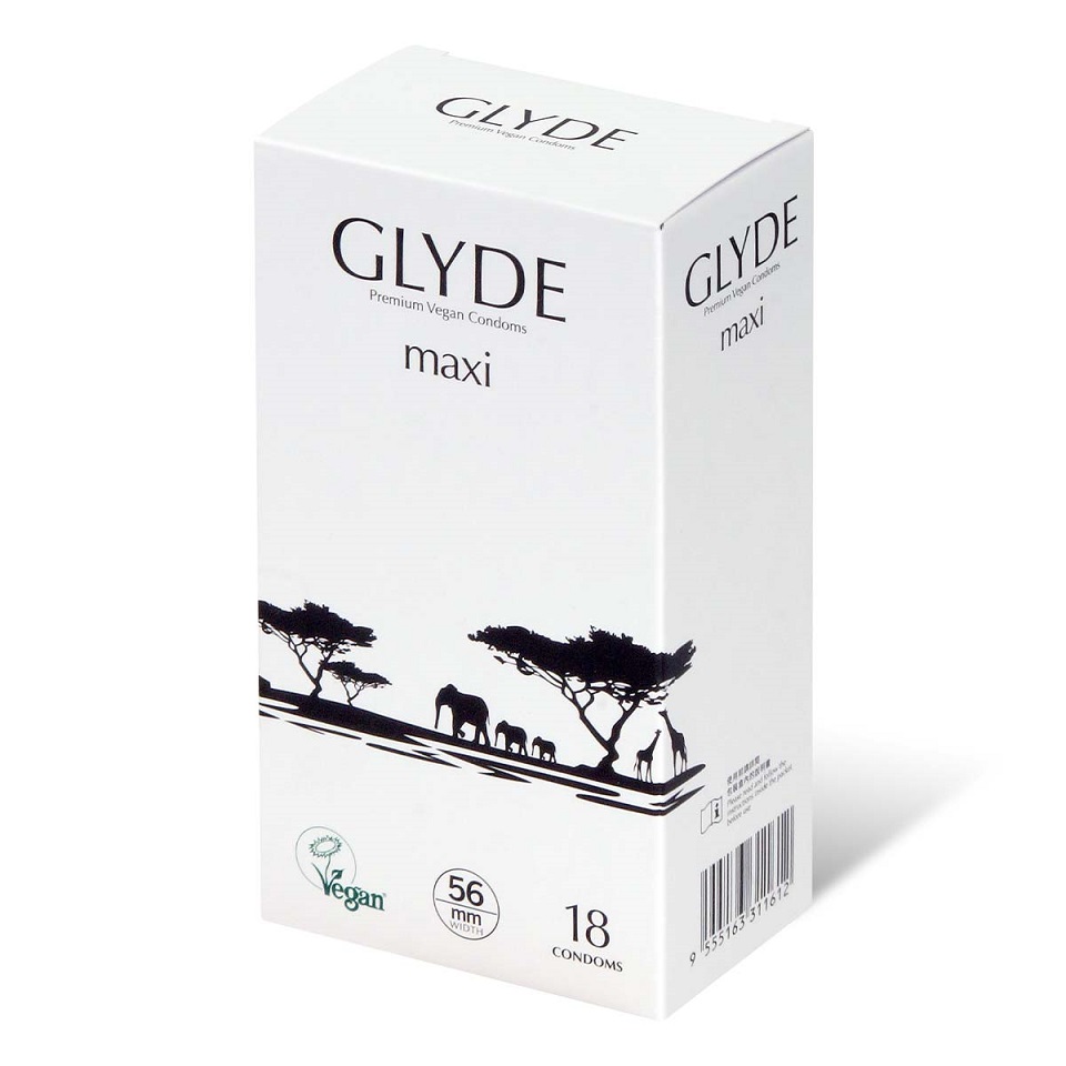 Truly vegan condoms certified by the Vegan Society
Free from... Glyde Vegan - Maxi Condoms 56mm 18's Pack photo-3