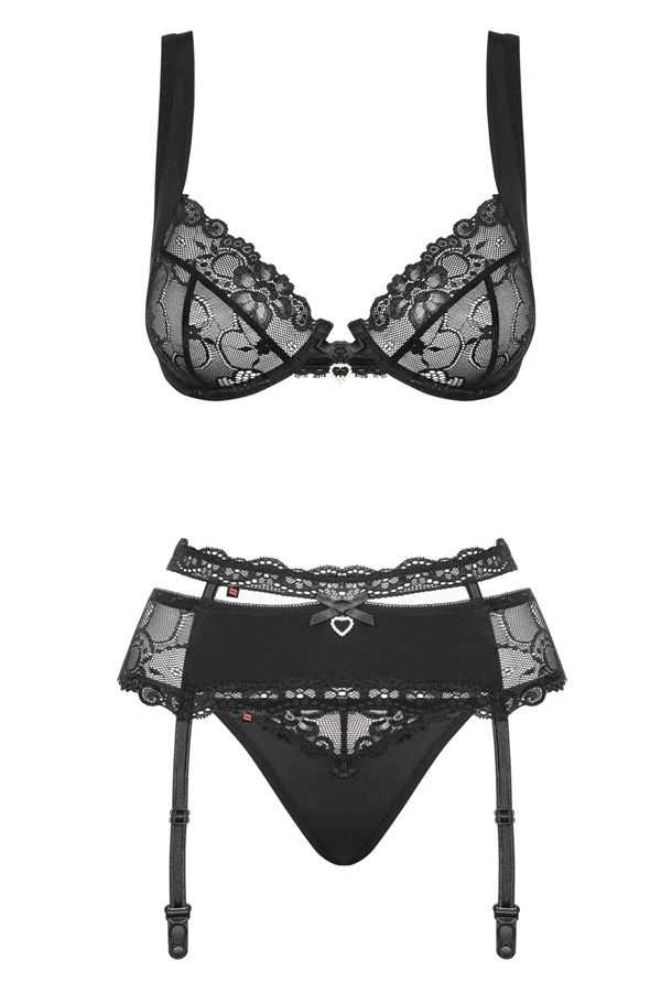 Do you like really beautiful sets of sexy lingerie? This is ... Obsessive - Heartina 3 pcs Set - Black - S/M photo-8