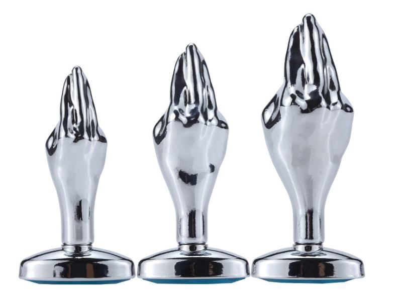 Silver palm anal plug with diamond oval bottom finished MT - Gem Anal Hand Plug M-size - Blue photo-7