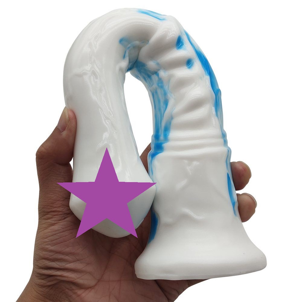 Silicone horse anal dildo, artificial realistic anal plug, s... FAAK - Horse Long Dildo - White/Blue photo-2