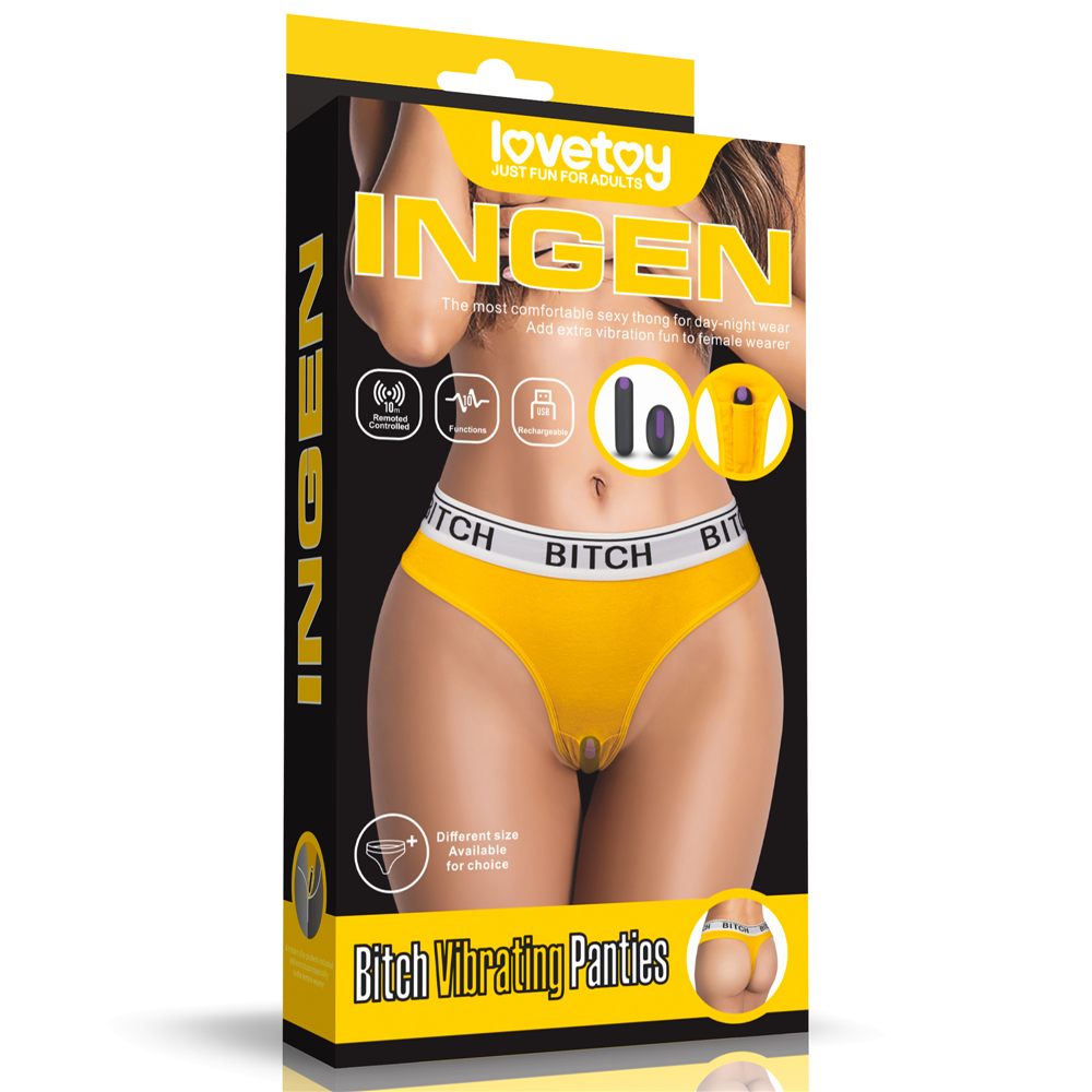 Sexy bitch thong with a remote controlled rechargeable bulle... Lovetoy - Bitch Vibrating Panties M - Yellow photo-19