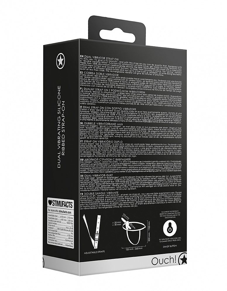 As they say to give is to receive, and with this strap on yo... Ouch - Dual Vibro Ribbed Strap-On - Black photo-5