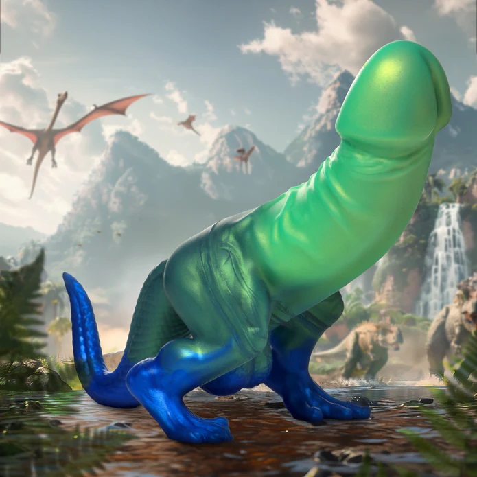 With beautiful, glittering blues, blacks, purples and teals,... Creature Cocks - Jurassic Dinosaur Dildo - Green/Blue photo-8