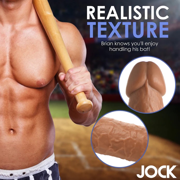 Batter up! It's time to hit a home run! Get into the Big... Jock - 7" Baseball Brian Dildo w Balls - Caramel photo-5