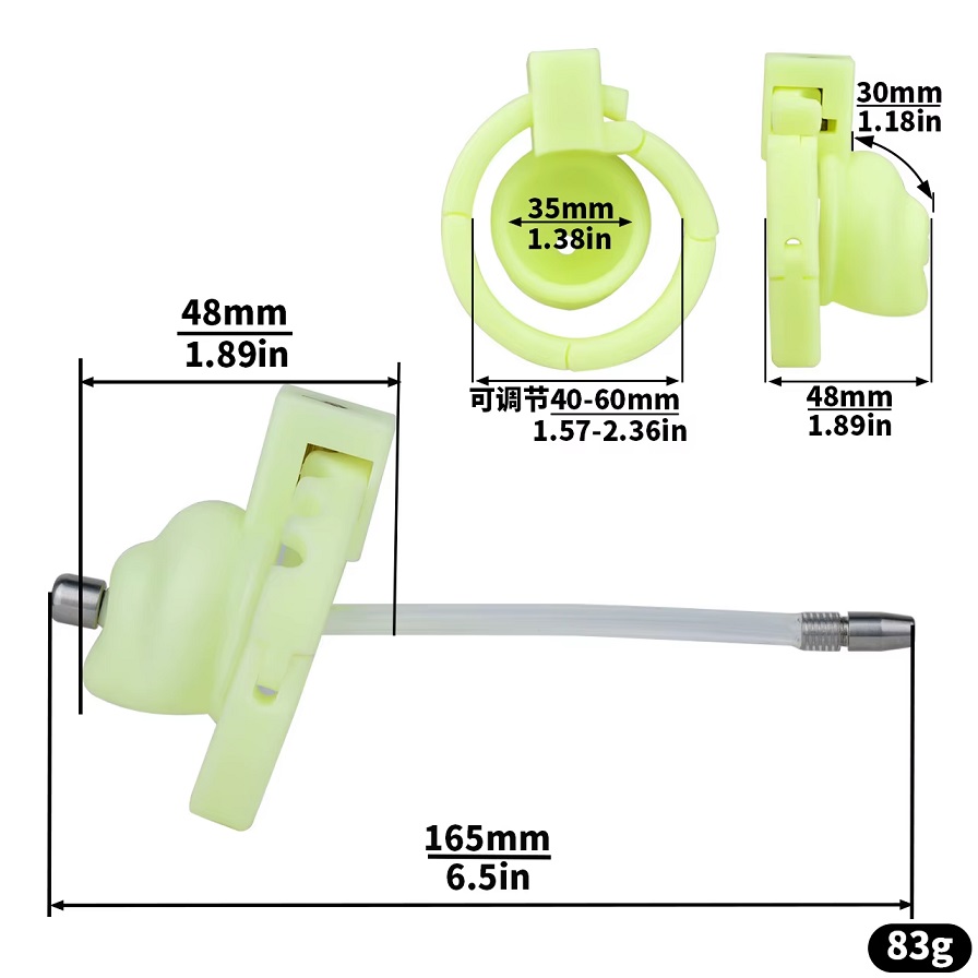 Material: Resin
Total high: 48mm
Cage high: 30mm ... FAAK - Resin Chastity Cage S w Catheter - Green photo-3