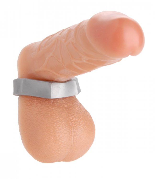 Designed for a tight fit for long lasting erections, this nu... Master Series - Hex Heavy Duty Cock Ring & Ball Stretcher - Silver photo-3