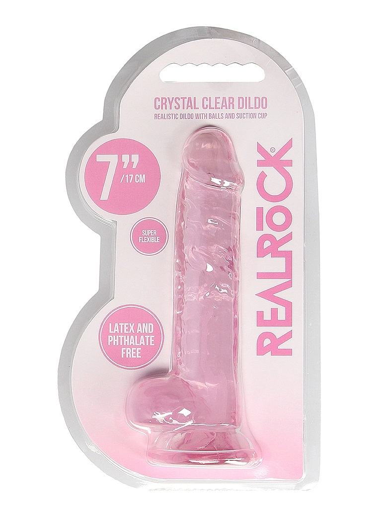This REALROCK CRYSTAL CLEAR model has been designed with rea... RealRock - 7" Realistic Dildo w Balls - Pink photo-8
