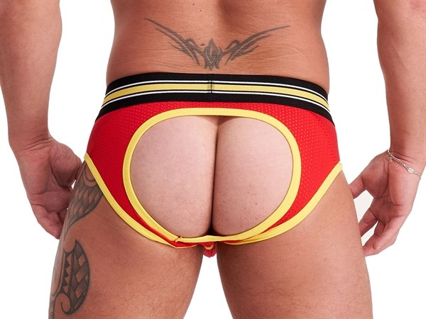 These duo coloured jock briefs are made of 54%POLYAMIDE,... Mister B - Urban Bilbao Jock Brief - Red - S photo-2