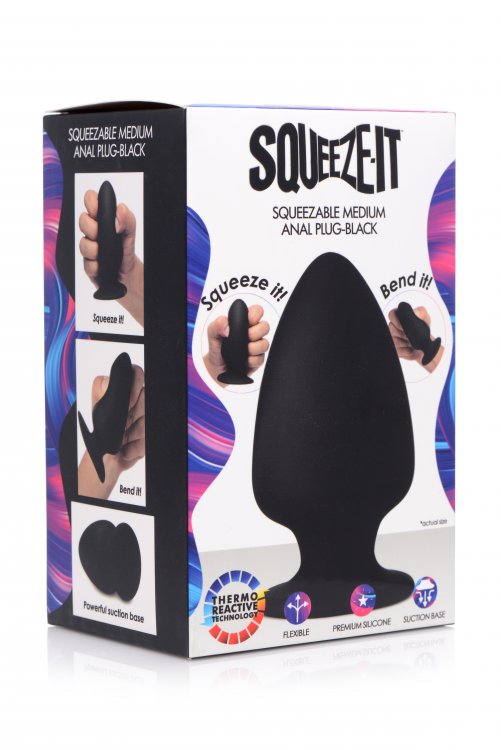 Available in 3 sizes, this squeezable, bendable butt plug ma... Squeeze-It - Anal Plug M-size - Black photo-6