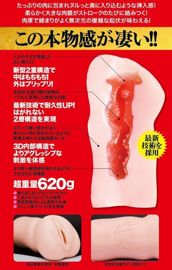 以全新改良的雙重結構技術打造,外層肌膚栩栩如生,觸感柔滑充滿少女彈性,內層通道粉嫩潤透,完美模擬女性高潮時私處
飽滿充... Tama Toys - 友田彩也香 自慰器 004 - 620g 照片-5