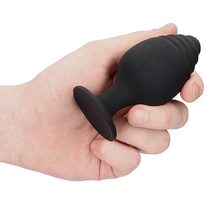 This butt plug is made of silky soft silicone and is tapered... Ouch - Rippled Butt Plug Set - Black photo-4