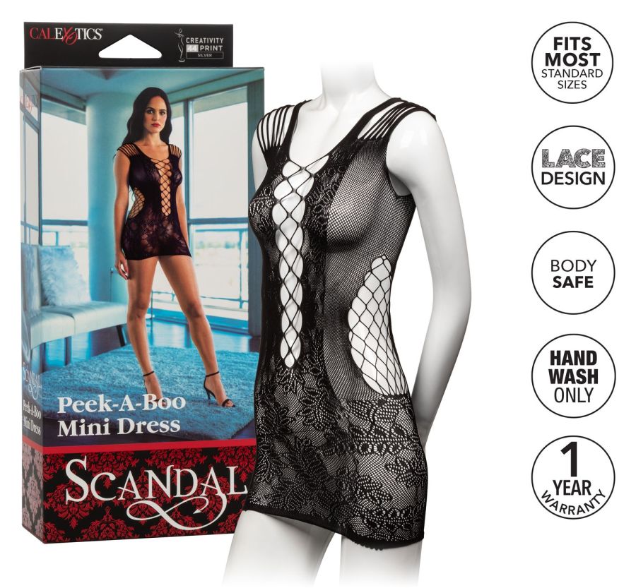 Looking to add some extra shades to your nightwear? The Scan... CEN - Scandal Peek-A-Boo Mini Dress - Black photo-6