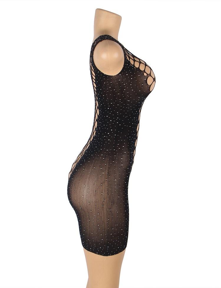 Sparkle glitter rhinestone fishnet hollow dress
Material&nb... Ohyeah - Glitter Fishnet Dress - Black - M photo-7