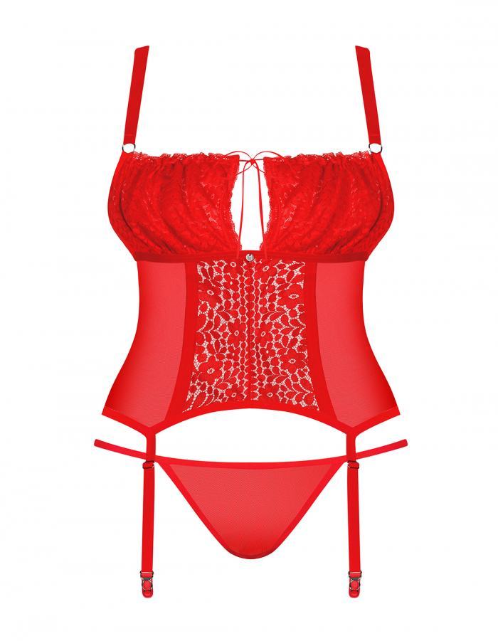 Are you in the mood for hot red? Or maybe a pinch of playful... Obsessive - Blossmina Corset & Thong - Red - 4XL/5XL photo-7