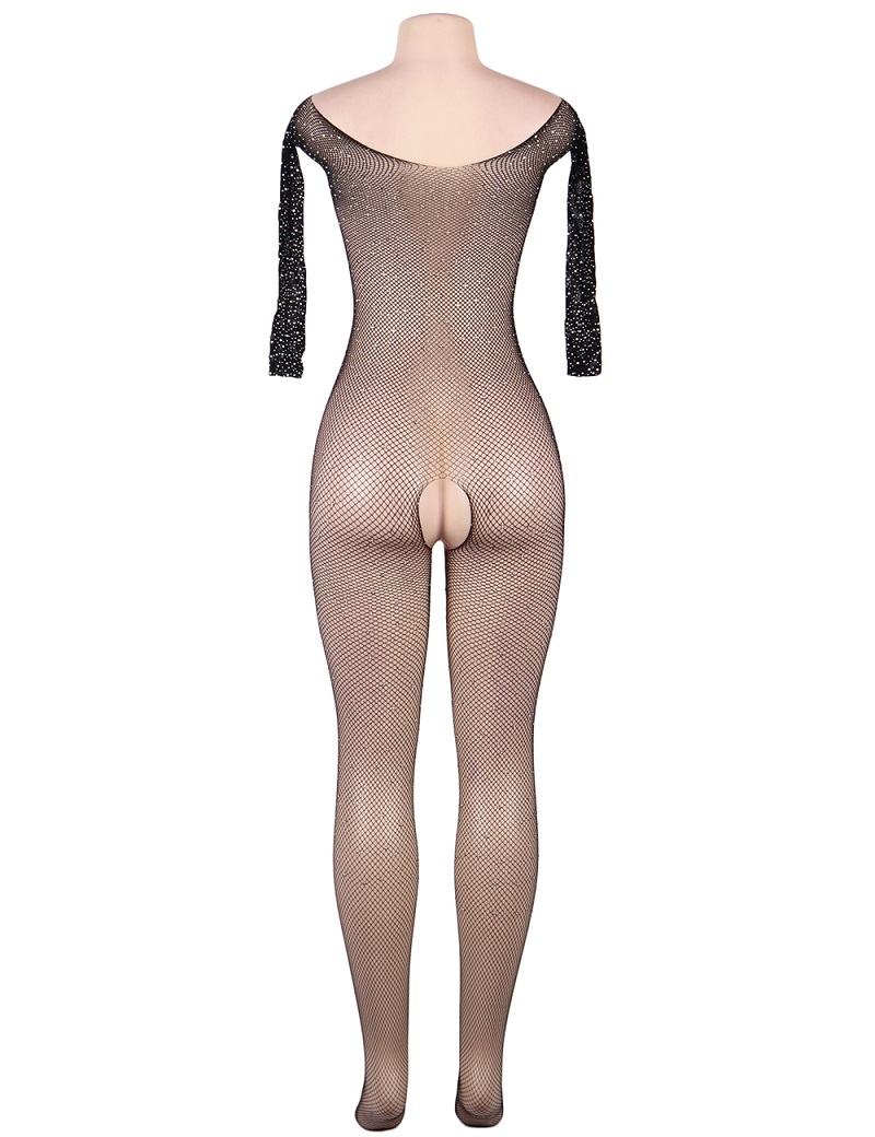 Black fishnet long sleeve bodystocking with rhinestones
Mat... Ohyeah - Fishnet Diamonds Bodystocking - Black - XL photo-9