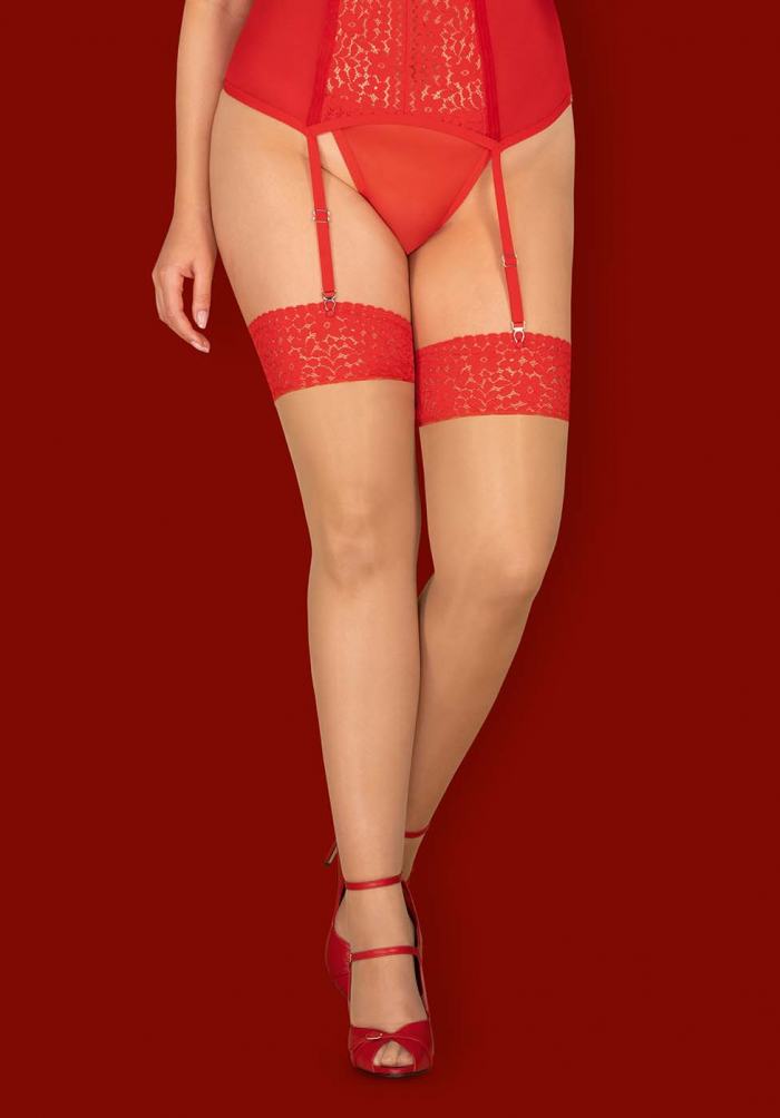 We have prepared for you extremely sexy stockings with red l... Obsessive - Blossmina Stockings - Red - 4XL/5XL photo-5