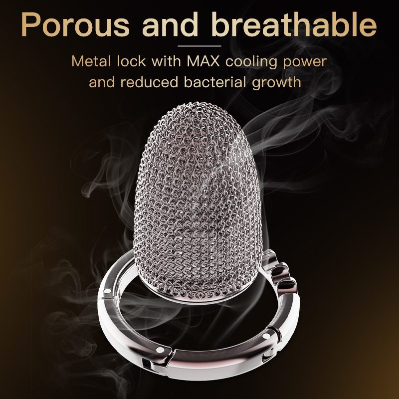 Porous and breathable metal lock with MAX cooling power and ... Sevanda - Hauberk Chastity Cage L - Black photo-10