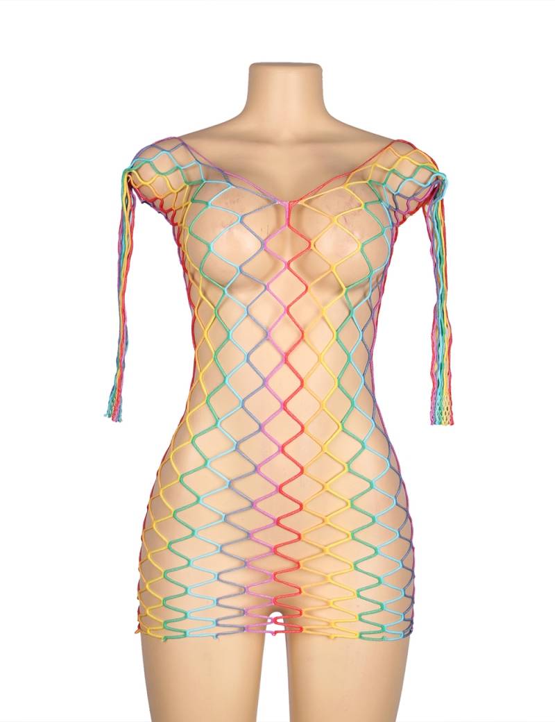 Rainbow Colorful Long Sleeve Fishnet Bodystocking
Material&... Ohyeah - Long Sleeve Fishnet Dress - Rainbow - XL photo-4
