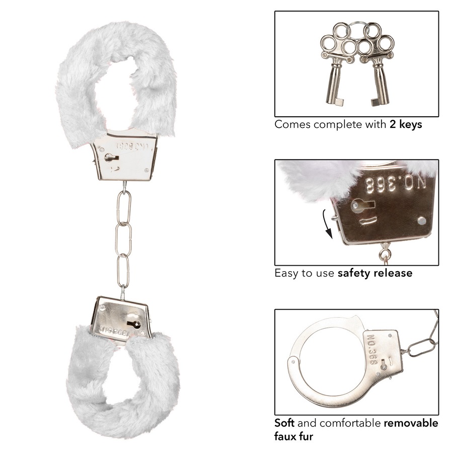 Let your lover take the lead and indulge in sensationally en... CEN - Playful Furry Cuffs - White photo-6