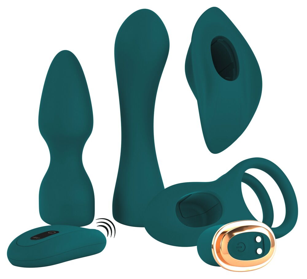 5-piece toy set RC Mini Vibrator with 4 Attachments from Cou... Couples Choice - Mini Vibrator w 4 Attachments - Green photo-3