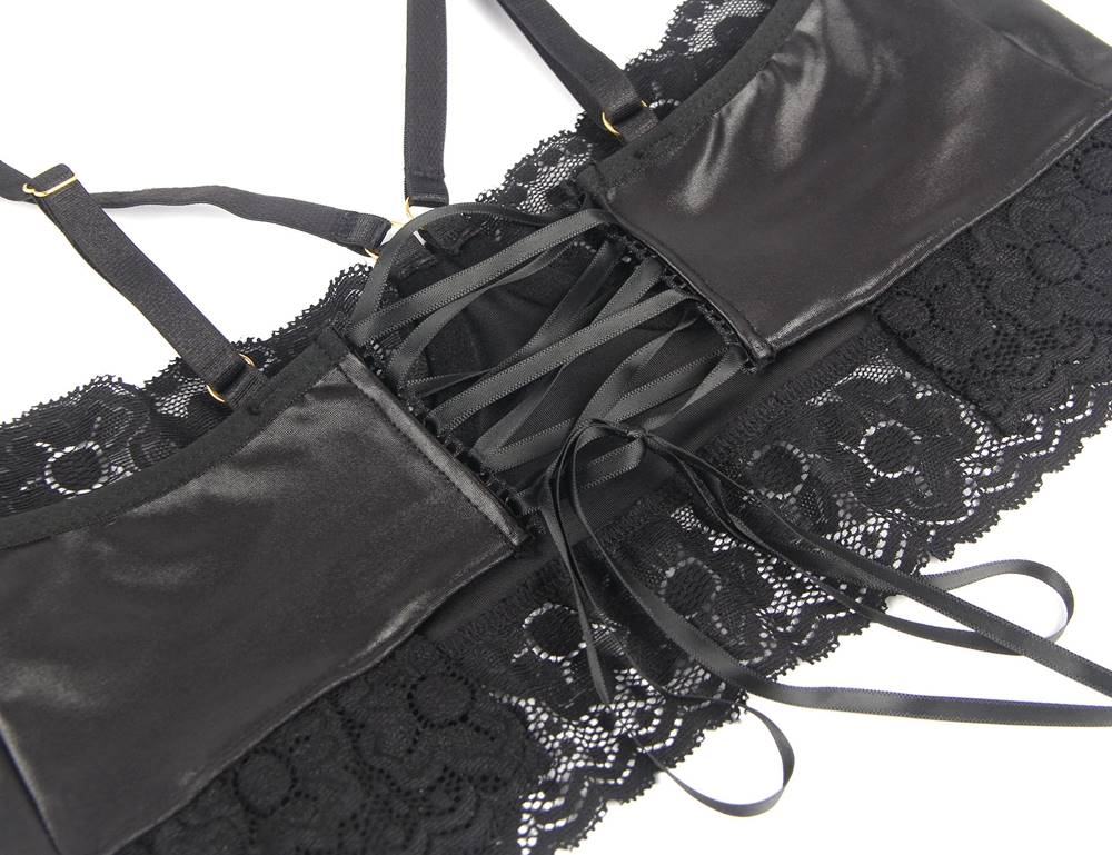 Lace Stitching Sexy Bra Set with Leg Loops
Material &n... Ohyeah - Lace Stitching Set - Black - M photo-6