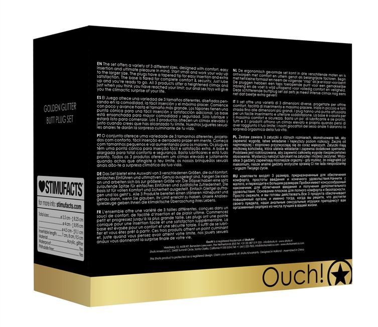 Is orgasmic anal action what you're seeking? Our sparkli... Ouch - Glitter Butt Plug Set - Gold photo-6
