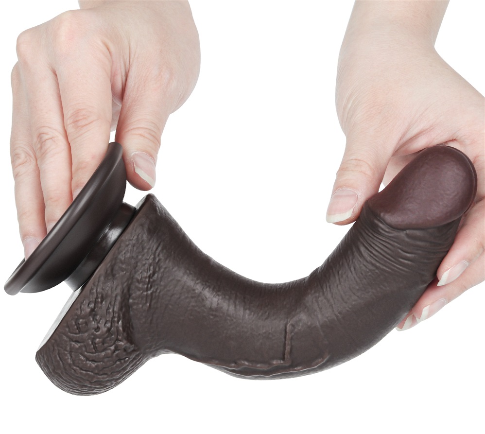 Made of realistic dual-layer sliding-skin material for Iifel... Lovetoy - 7.5" Curved Sliding Skin Dildo - Brown photo-7