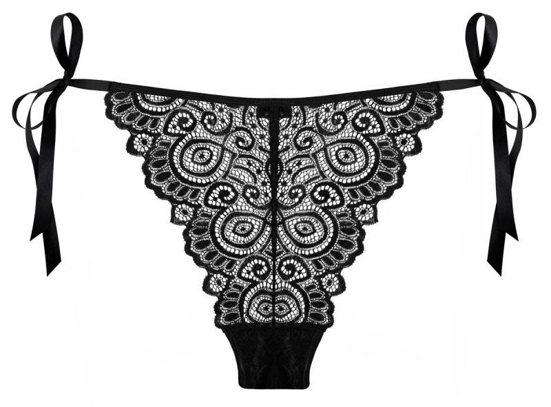 These enticing panties feature a lace pattern and sexy ribbo... Underneath - Luna Panties - Black photo-2
