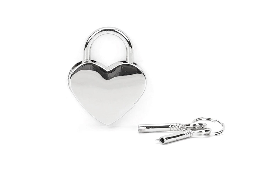 Beautiful and functional souvenir for SM games, tool, gems, ... Liebe Seele - Heart Padlock 2pcs Set - Silver photo-2
