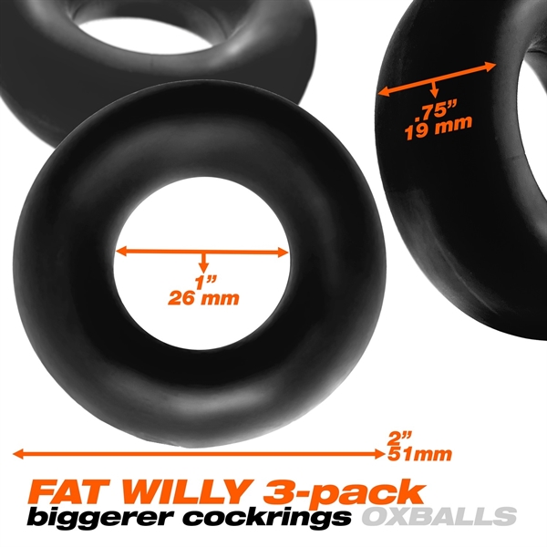 These fat-boys cockrings are the next-step-up WILLY’s…3 non-... Oxballs - Fat Willy Cockring 3's Pack - Black photo-6