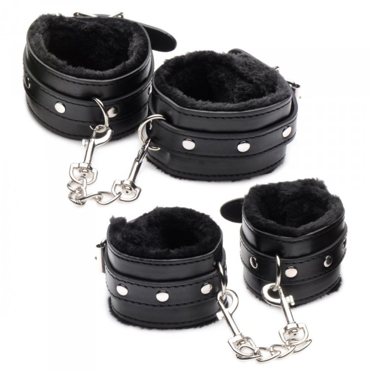 Level up your kinky play with this 10 Piece Plush Bondage se... Master Series - Hook Up Plush Bondage Set - Black photo-2