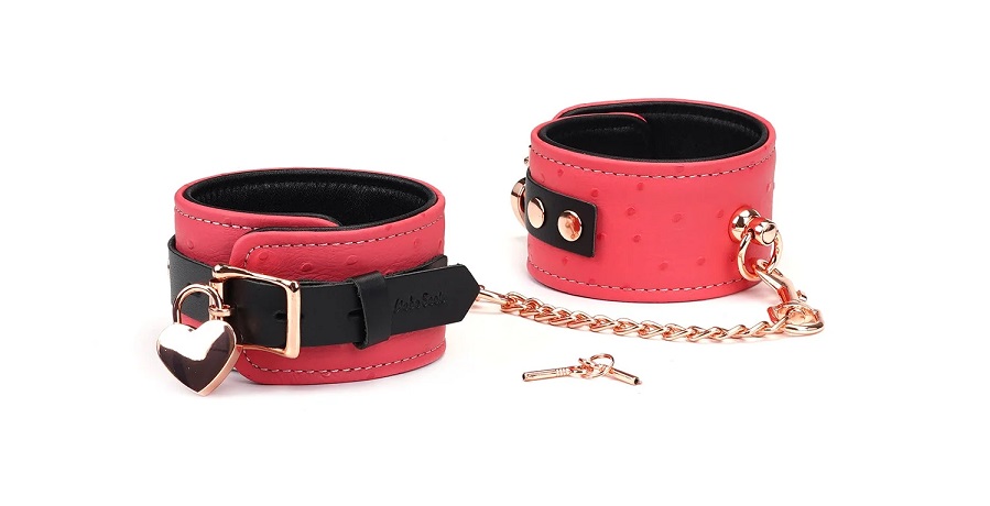 Restraint your partner with these luxurious ostrich skin pat... Liebe Seele - Angel Kiss Hand Cuffs - Pink photo-2