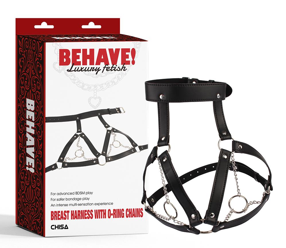 For advanced BDSM play. For safer bondage play. An intense m... Chisa - Breast Harness w O-Ring Chain - Black photo-4