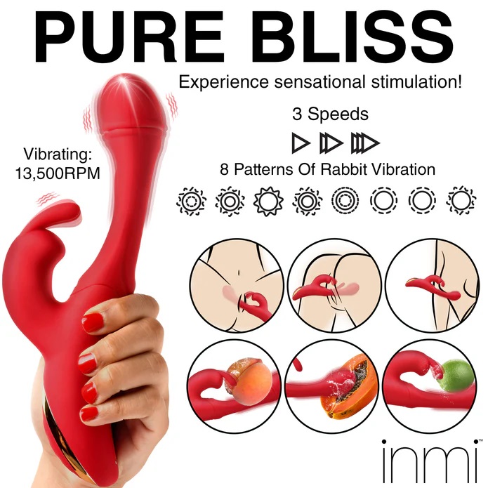 Go out of your mind with pleasure! This new Flicking Silicon... Inmi - Rabbit Flick Vibrator - Red photo-6