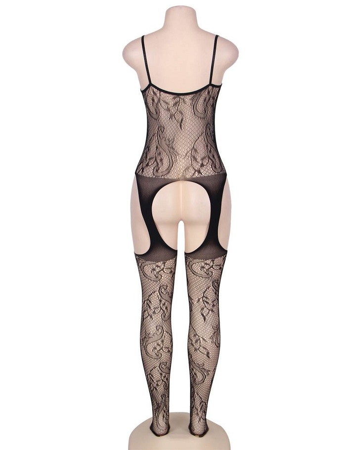 The floral pattern on the Bodystocking is both trendy and cl... Ohyeah - Crotchless Bodystocking - Black - M photo-6