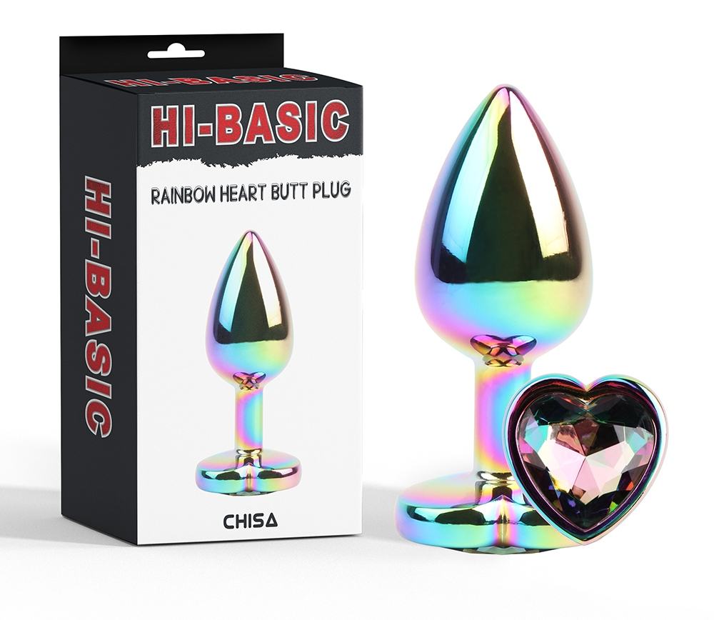 Rainbow metal plug for anal play and training, Tapered easy ... Chisa - Heart Butt Plug - Rainbow photo-5