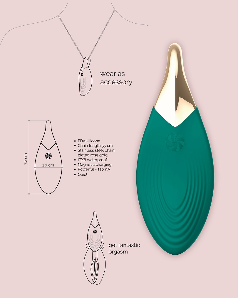 Elegant and provocative green leaf-shaped vibrator that can ... Lola Games - Liberty Leaf Vibro Necklace - Green photo-7