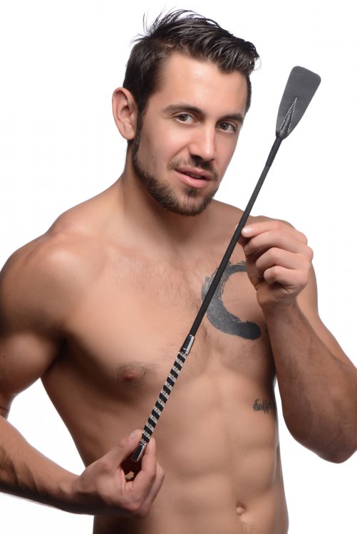 Add a little razzle dazzle to your dungeon collection with t... Strict - Short Leather Riding Crop - Black photo-3