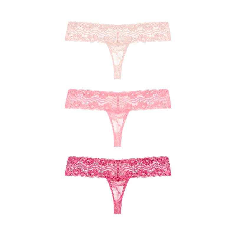 This set consists of 3 beautiful lace thongs. The stretchy m... Underneath - Rose Thongs Set 3 pcs - Pink - L/XL photo-2