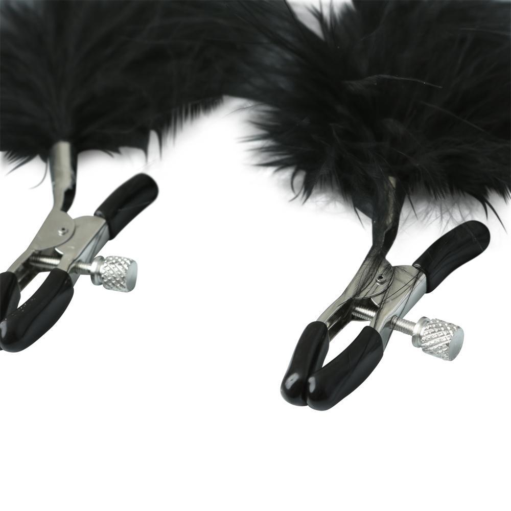 Adorn your nips with these sexy feathered clamps that keep y... S&M - Feathered Nipple Clamps - Black photo-3