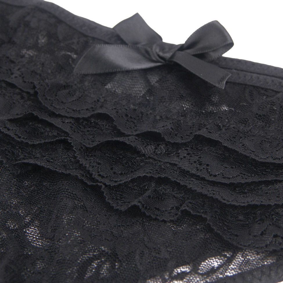 Waist and leg elastic band design, great elasticity, fits th... Ohyeah - Lace Crotchless Panty - Black - 2XL photo-12