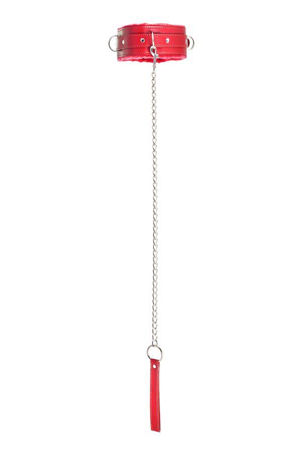 Made of genuine leather with velour lining. Nickel-plated fi... Anonymo - Collar w Leash - Red photo-4