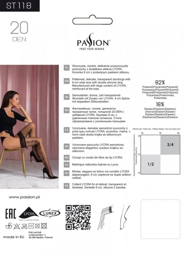Patterned, thin, slightly transparent stockings with the add... Passion - ST118 Stockings - Black - 1/2 photo-4