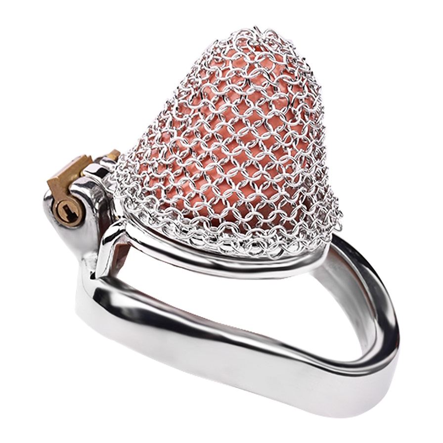 Material: 304 Stainless steel
Total high: 45mm&... FAAK - Mesh Chastity Cage 198 - Silver photo-3