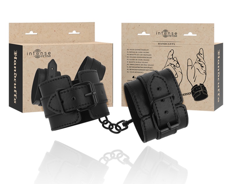 The vegan leather handcuffs from the INTENSE FETISH brand em... Intense - Vegan Handcuffs - Black photo-4